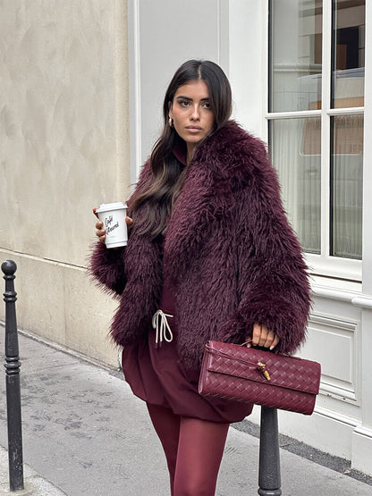 Veste en Fausse Fourrure Élégante pour Femme avec Col Revers pour Hiver