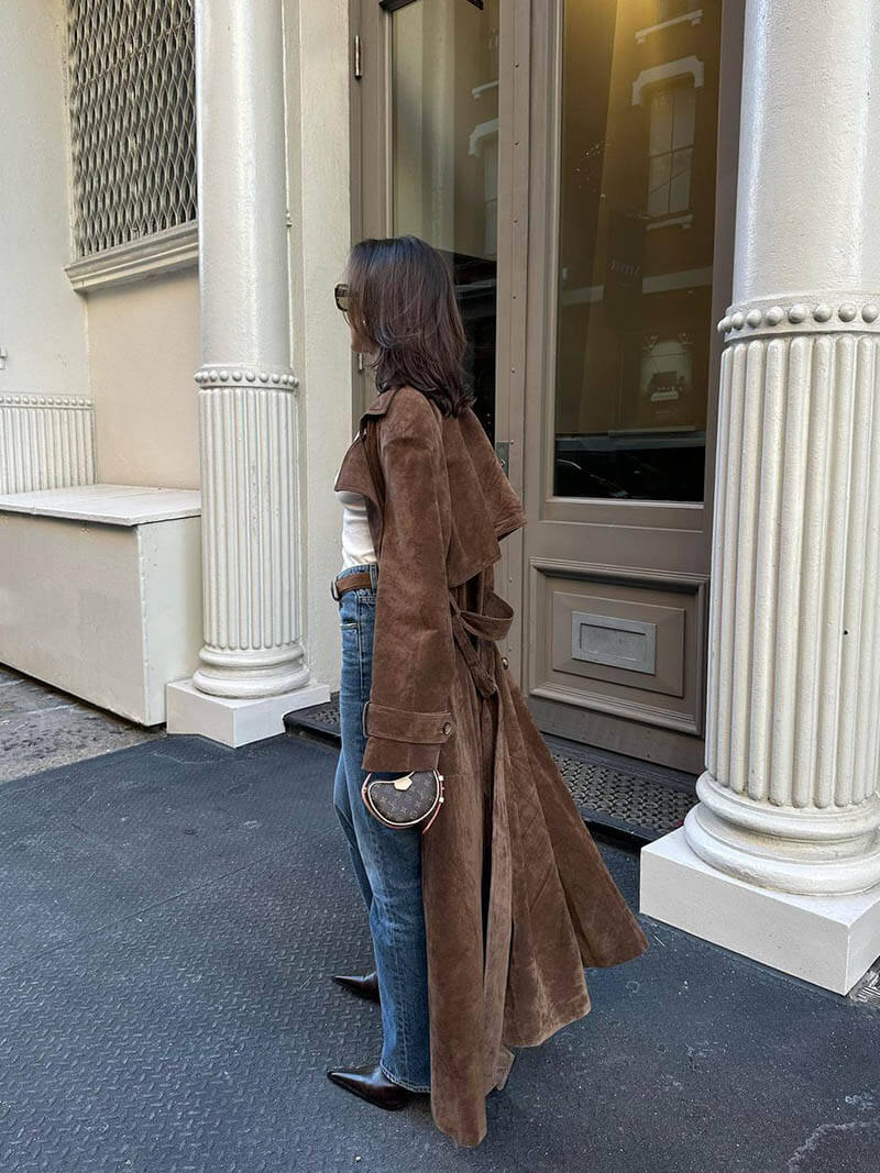 Manteau Femme Hiver Suede Élégant Boutons Doubles