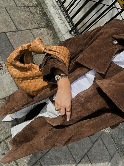 Manteau Femme Hiver Suede Élégant Boutons Doubles