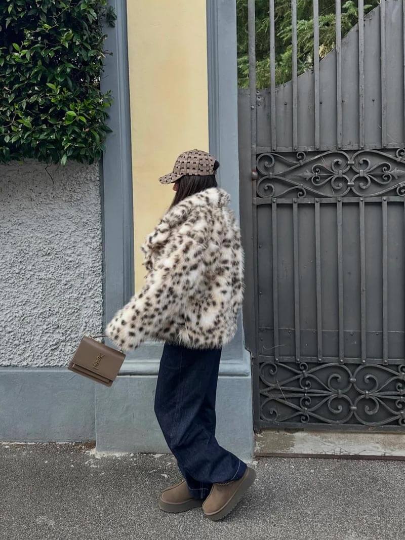 Blouson Femme Fourrure Artificielle Imprimé Animalier