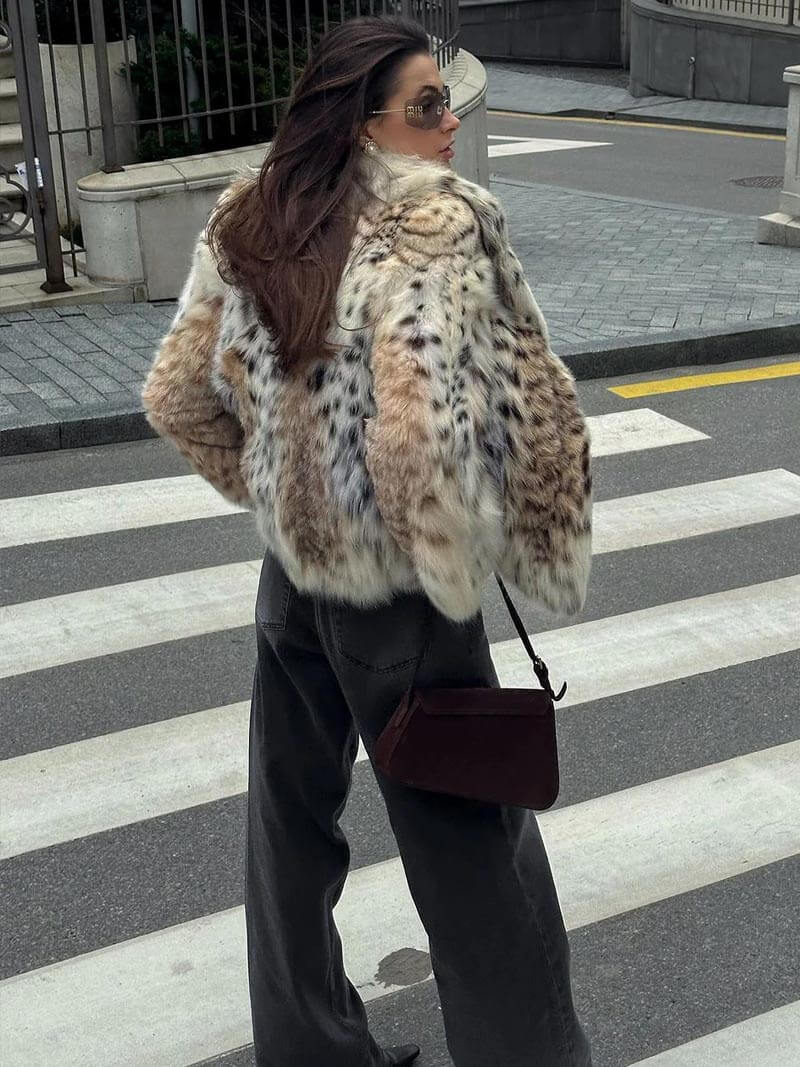 Blouson Femme Fourrure Artificielle Imprimé Animalier