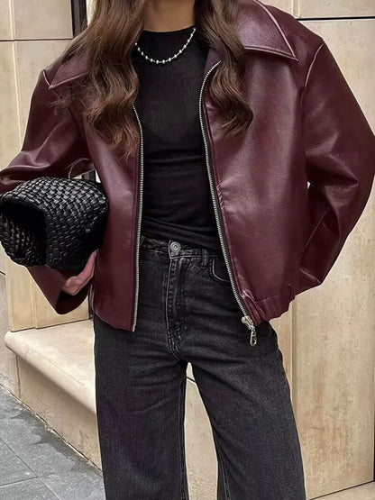 Blouson Cuir Rouge Fémimin et Élégant
