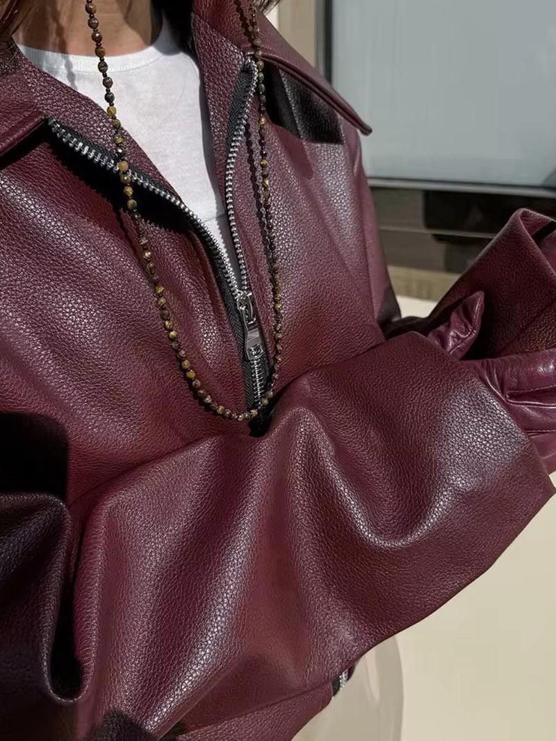 Blouson Cuir Rouge Fémimin et Élégant
