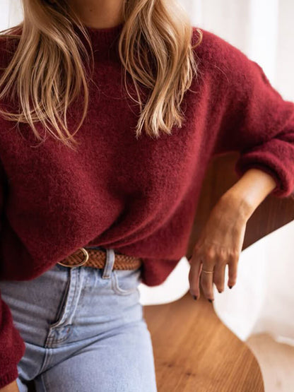 Pull Femme Rouge Bourgogne - Pull en Maille Doux et Chaud