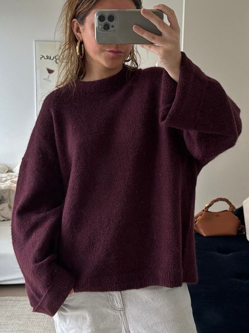 Pull Femme Rouge Bourgogne - Pull en Maille Doux et Chaud