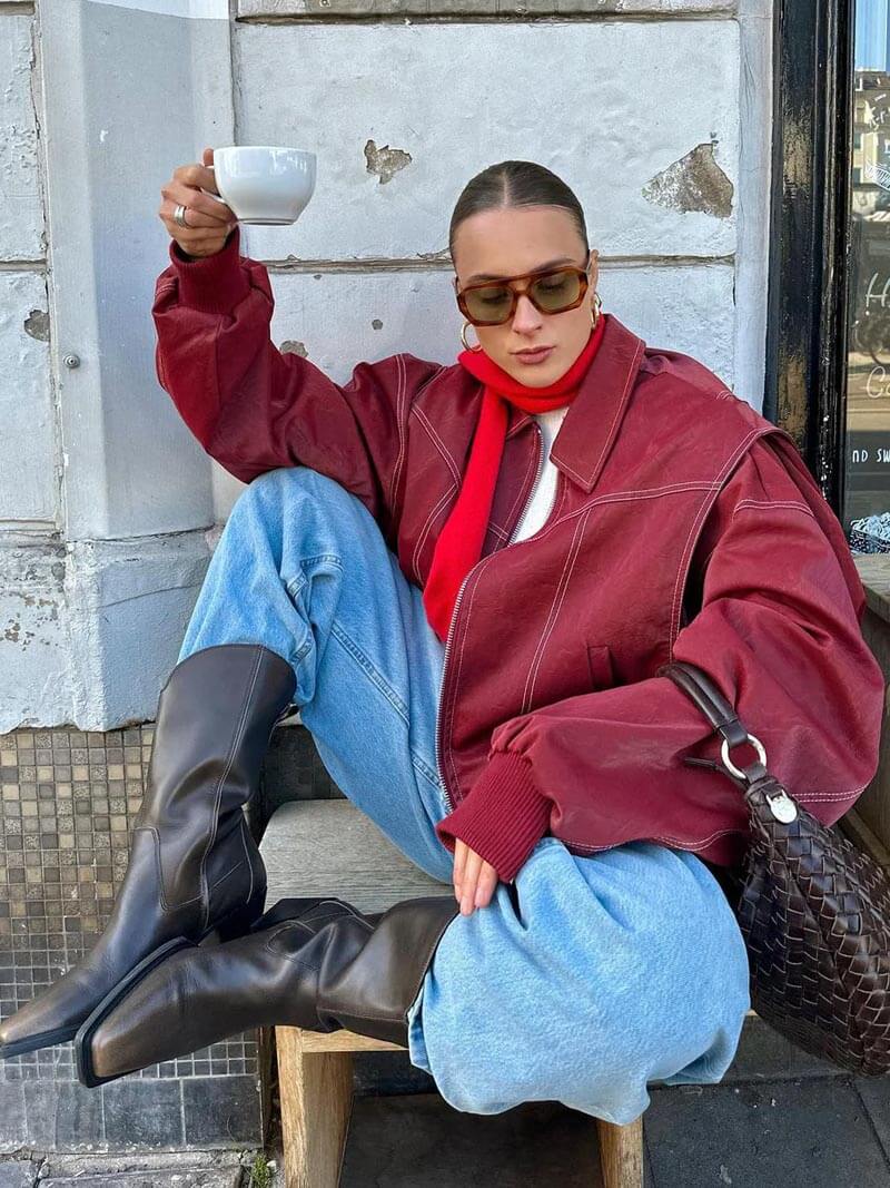 Blouson Femme Détendu Automne Streetwear Chic