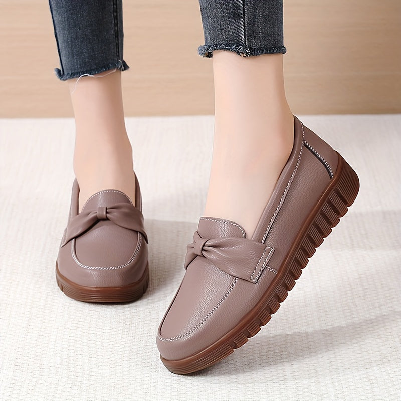 Mocassin Femme Cuir Doux à Nœud Chic