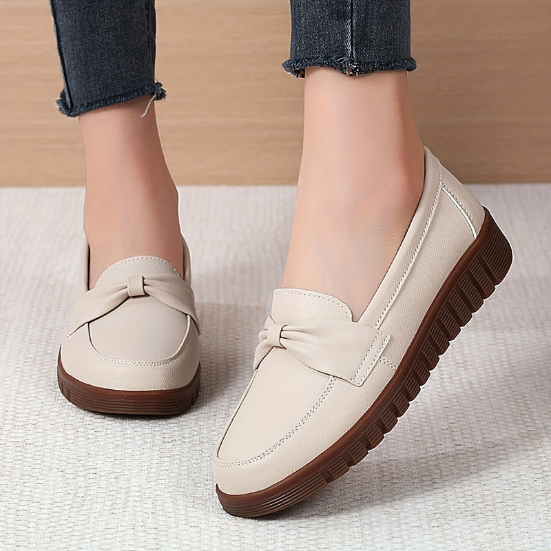 Mocassin Femme Cuir Doux à Nœud Chic