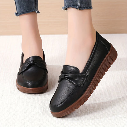 Mocassin Femme Cuir Doux à Nœud Chic