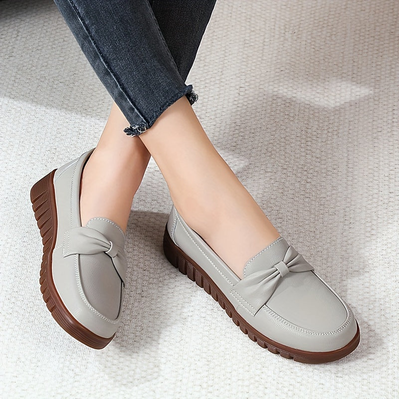 Mocassin Femme Cuir Doux à Nœud Chic