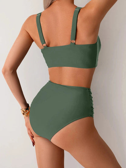 Soleava™ – Bikini bandeau froncé 2 Pièces Taille Haute