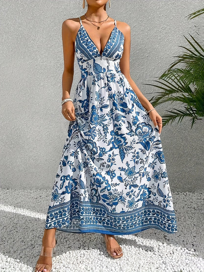 Soleriva™ – Robe Longue Fleurie Dos Nu Sans Manche pour Été Chic