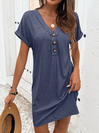 Robe Été Légère Mi-Longue avec Boutons et Dentelle