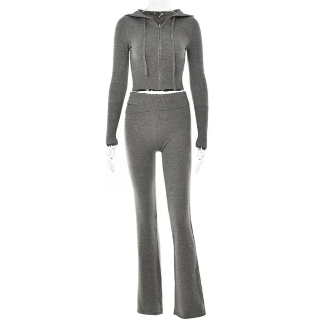 Survêtement Femme Décontracté avec Top Cropped et Pantalon Élastique