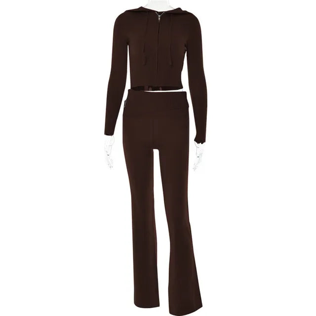 Survêtement Femme Décontracté avec Top Cropped et Pantalon Élastique
