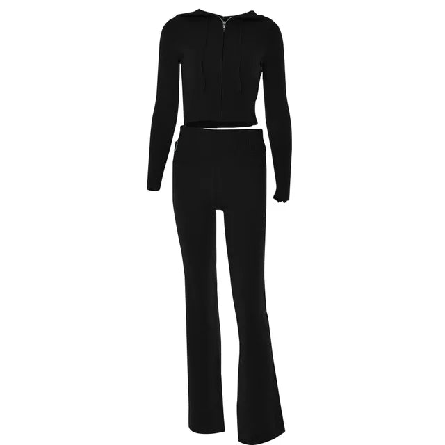 Survêtement Femme Décontracté avec Top Cropped et Pantalon Élastique