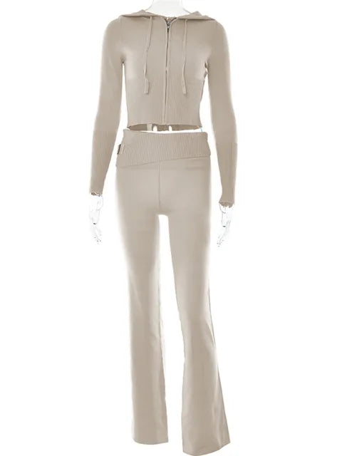 Survêtement Femme Décontracté avec Top Cropped et Pantalon Élastique