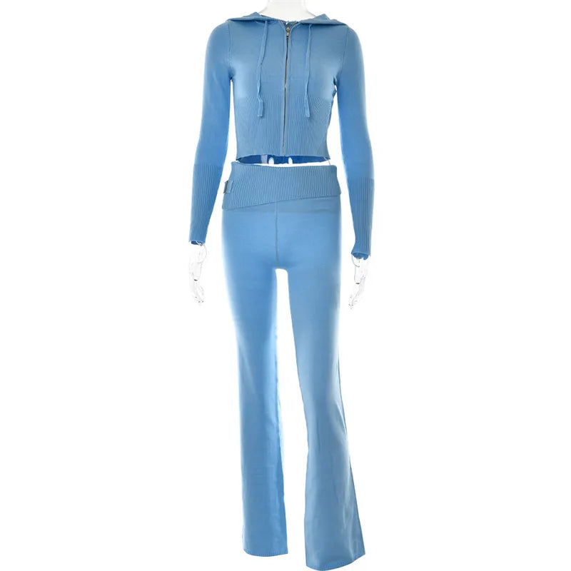 Survêtement Femme Décontracté avec Top Cropped et Pantalon Élastique