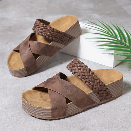 Solyva™ – Sandale Femme Chic et Confortable à Brides Tressées & Plateforme Été