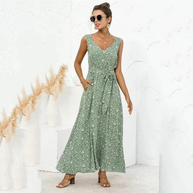 Robe Longue Été Noir Fleuri pour Femme