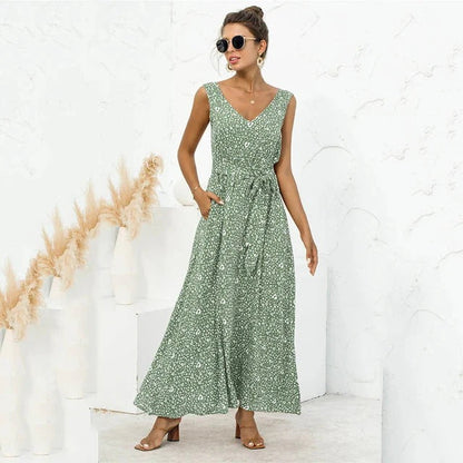 Robe Longue Été Noir Fleuri pour Femme
