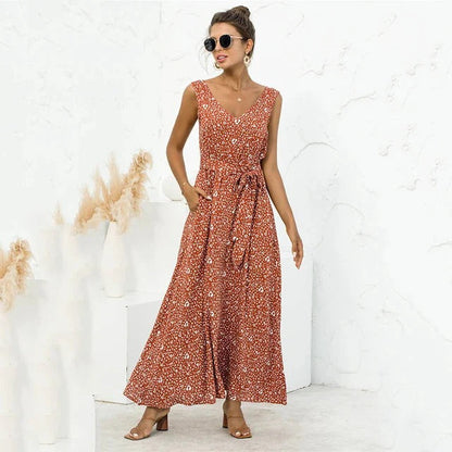 Robe Longue Été Noir Fleuri pour Femme
