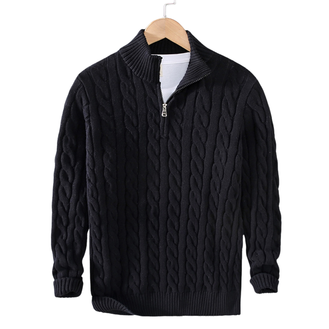 Pull Homme Gris Col Montant Tricot Épais