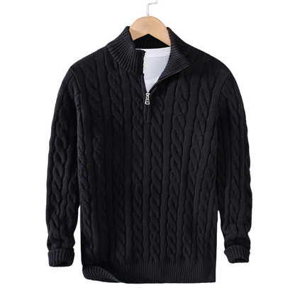 Pull Homme Gris Col Montant Tricot Épais