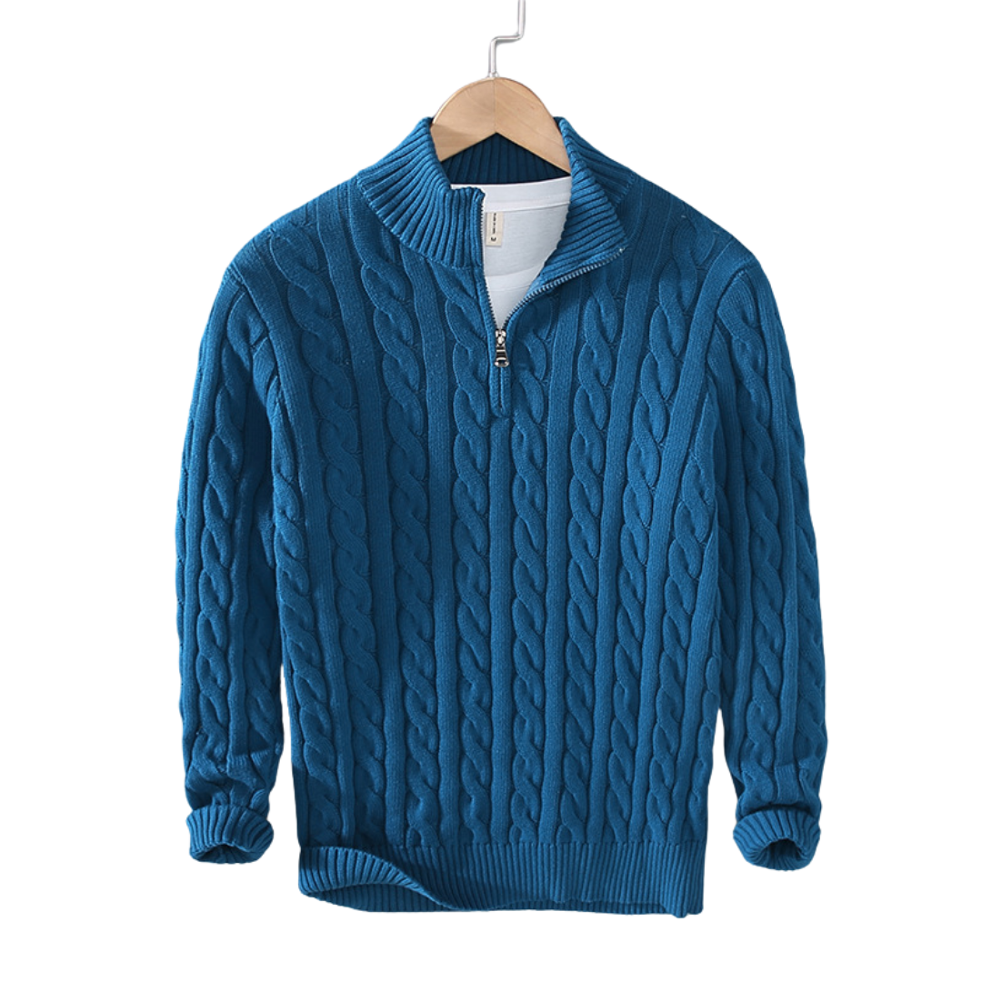 Pull Homme Gris Col Montant Tricot Épais