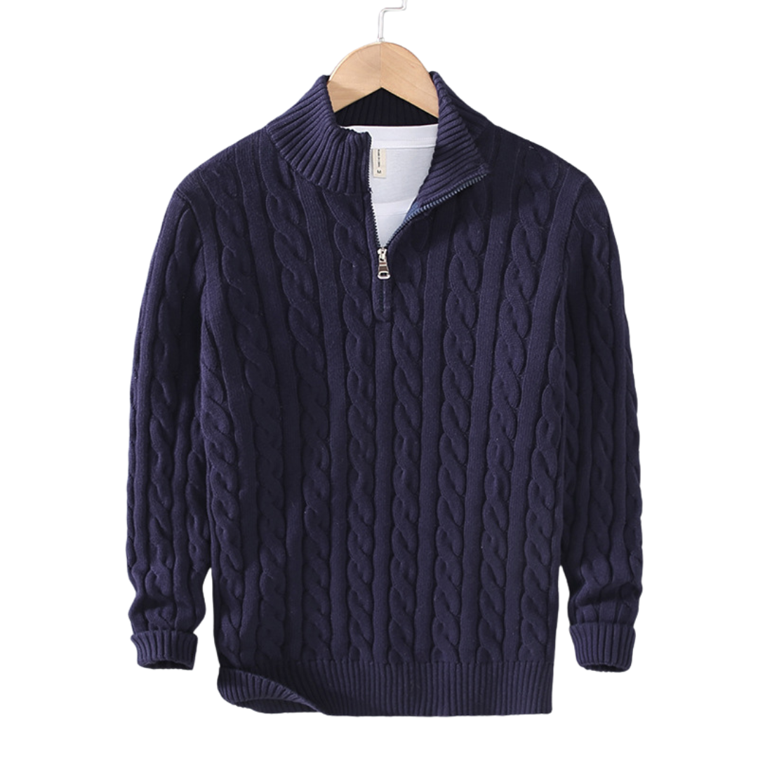 Pull Homme Gris Col Montant Tricot Épais