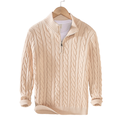 Pull Homme Gris Col Montant Tricot Épais