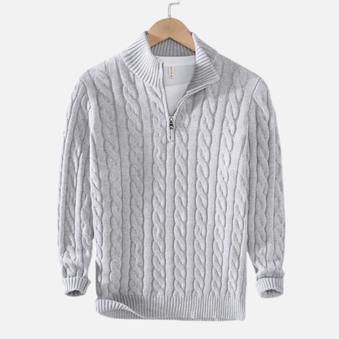 Pull Homme Gris Col Montant Tricot Épais - PanierRoyale
