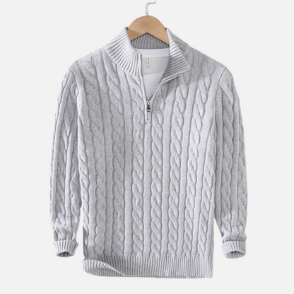 Pull Homme Gris Col Montant Tricot Épais - PanierRoyale