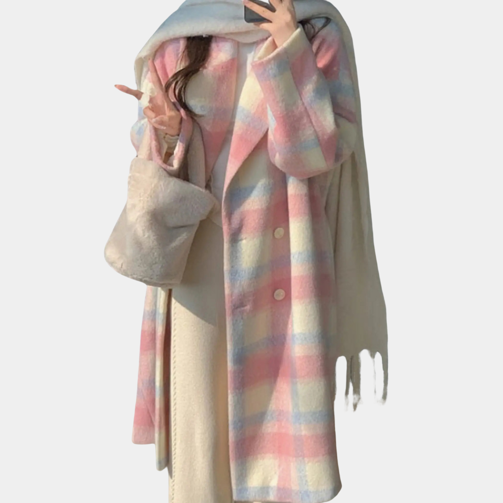 Manteau Long Élegant à Carreaux - vue 2