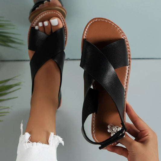 Sandales Femmes Cuir Noir Confort Été - PanierRoyale
