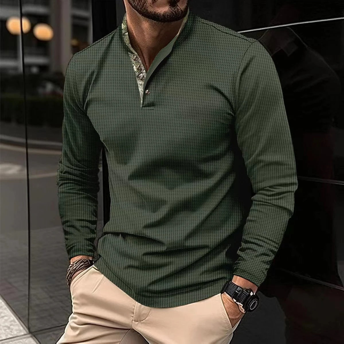 Chemise Homme Manche Longue Col Montant Décontractée - BerlinGlamour