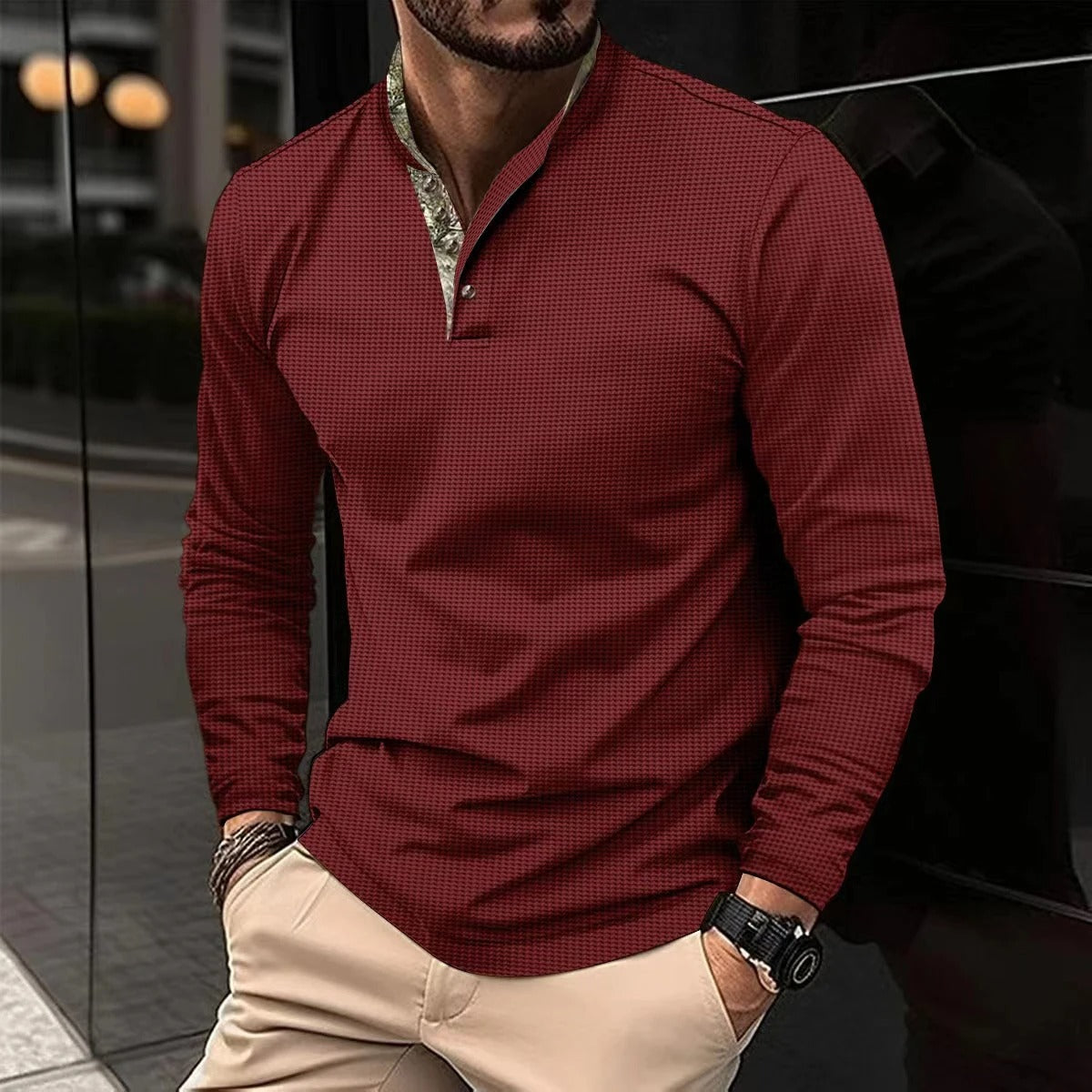 Chemise Homme Manche Longue Col Montant Décontractée