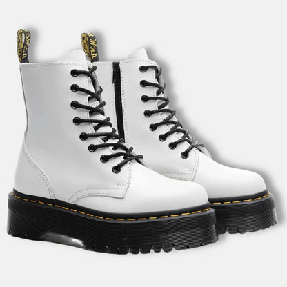 Bottes à Talons Hauts Blanc Nacré Semelle Noir Brillant - PanierRoyale