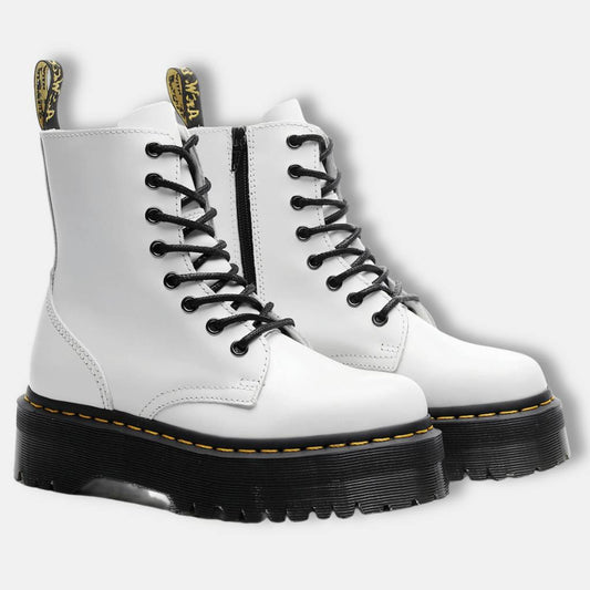 Bottes à Talons Hauts Blanc Nacré Semelle Noir Brillant - PanierRoyale