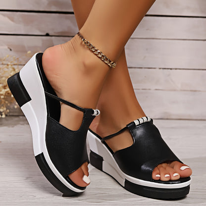 Strassea™ – Sandales Femmes Confortables à Talon Compensé & Strass Chic Été