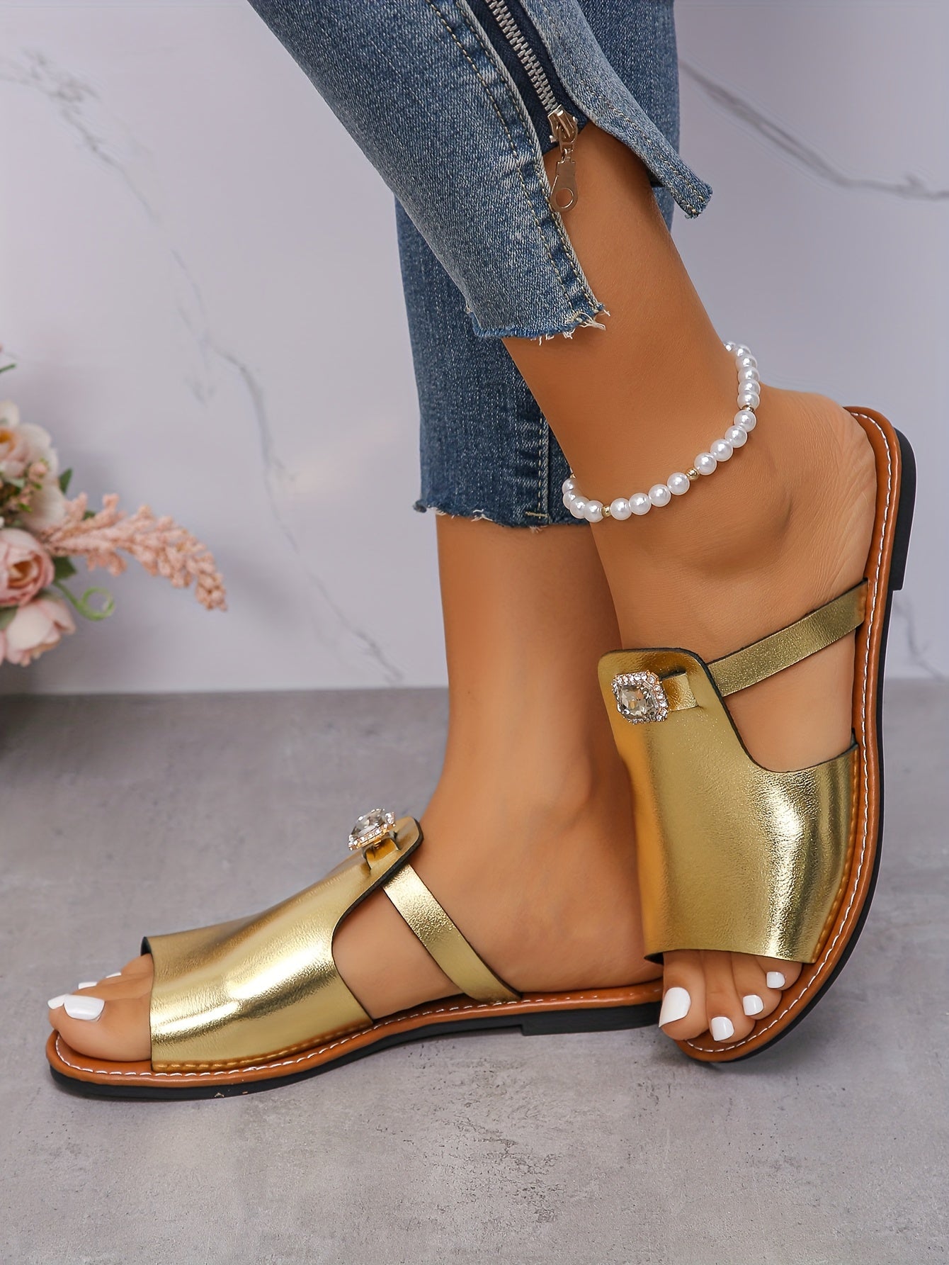 Strassia™ – Sandales Plates Femme Chic et Confortables à Strass
