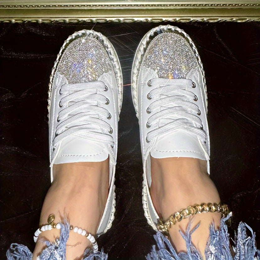 Basket Femme Plateforme Strass à Lacets Tendance