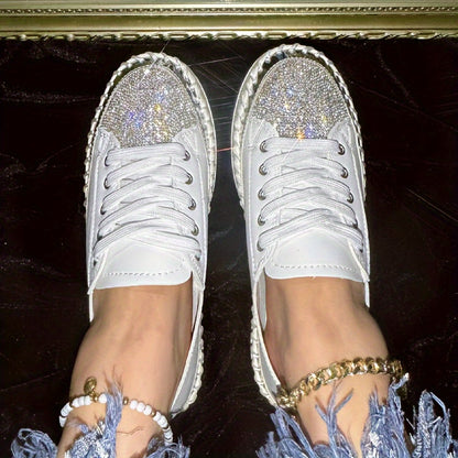 Basket Femme Plateforme Strass à Lacets Tendance