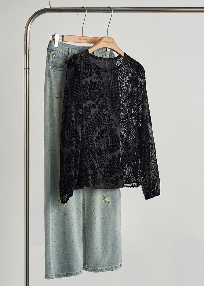 Grandes chemises noires en soie luxueuse d'automne - EasyApparels