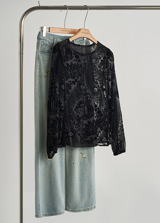 Grandes chemises noires en soie luxueuse d'automne - EasyApparels