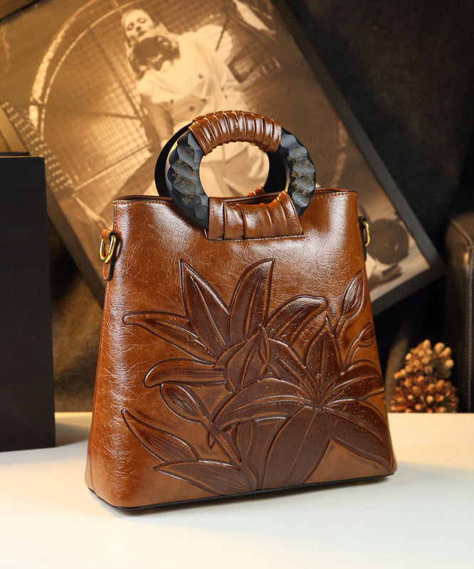 Grand sac à main en cuir brun texture - EasyApparels