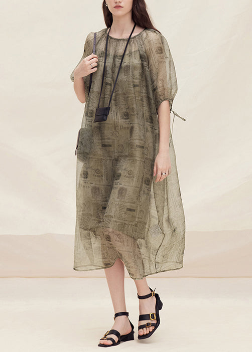 Robe d'été en soie taille plus avec col rond et nœuds - EasyApparels