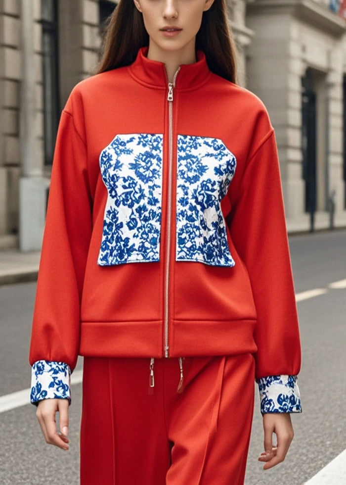 Vestes en coton rouge à patchwork hiver chic - EasyApparels
