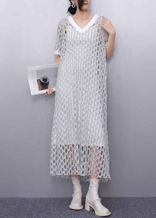Robe légère décolletée avec dentelles pour femme - EasyApparels