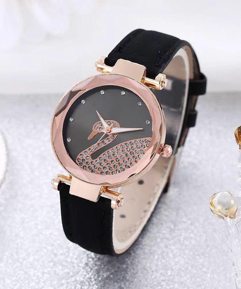 Élégantes montres cuir noir avec ciel étoilé zircon - EasyApparels